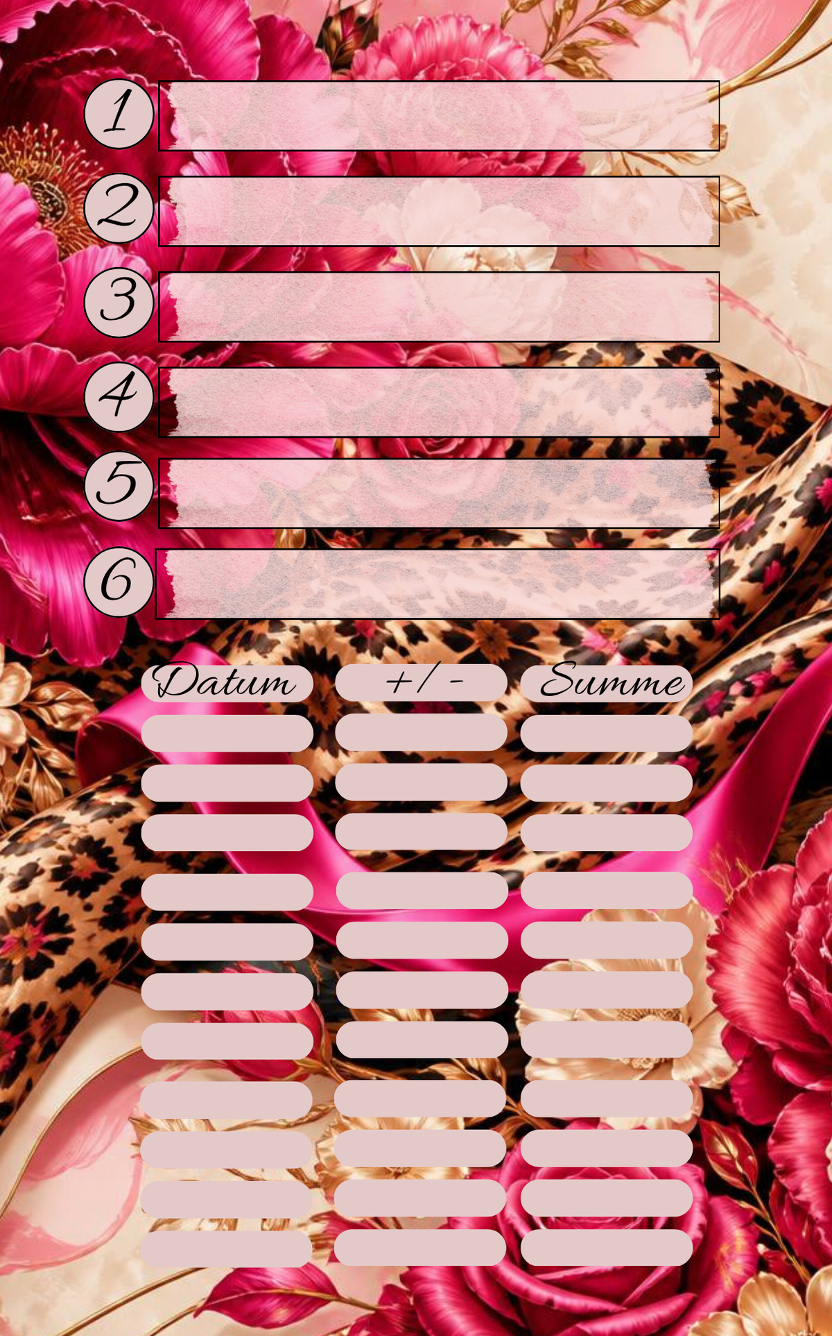 Pink Leo Flowers Register 1-6