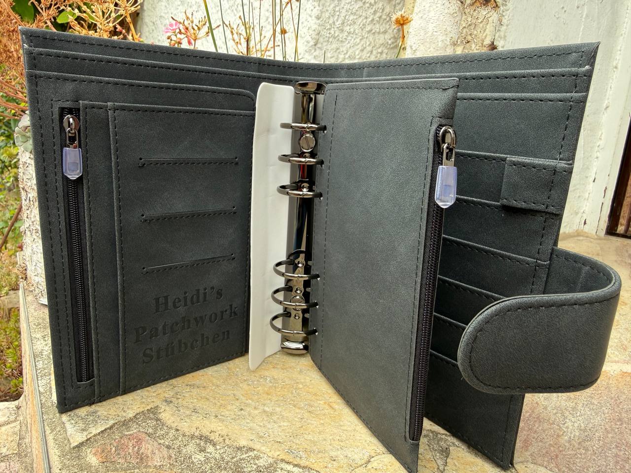 B Ware Binder Kunstleder Binder in Wildleder Optik & Glitzer Deluxe Binder A6 Schwarz Glänzende Hardware